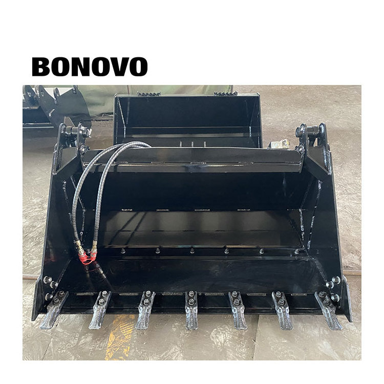 BONOVO 60 inch wide skid steer hydraulic 4 in 1 bucket with teeth