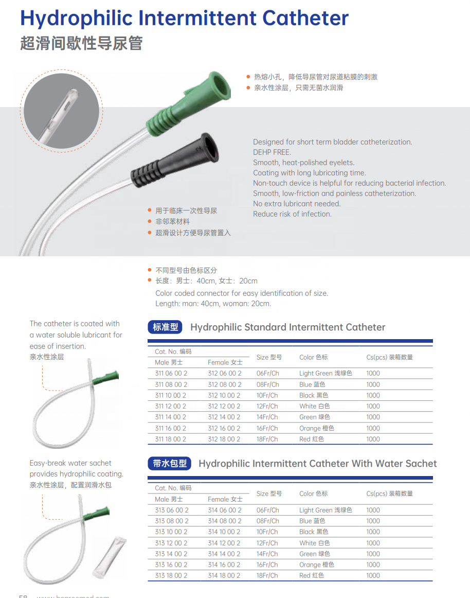 Hydrophilic Coated Nelaton Urethral Catheter Disposable Urethral Intermittent Catheter Medical DEHP FREE Nelaton Catheter