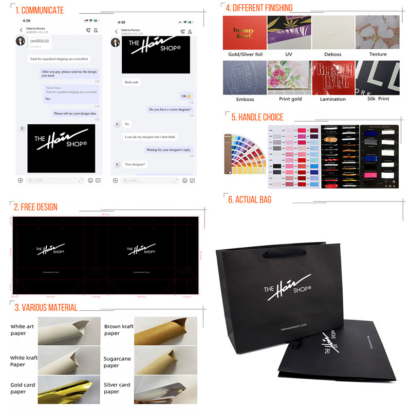 Customized Brand printed Logo Luxury Boutique Shopping Paper Gift Bags for hair shop