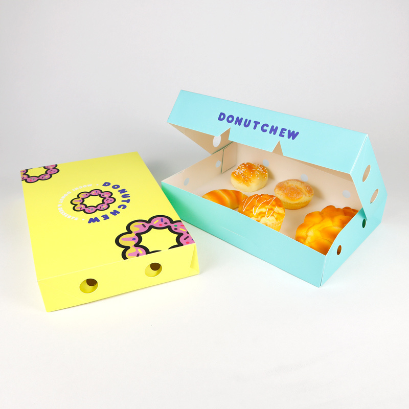 Custom Logo Printing Yellow Donut Box Food Grade Cardboard Mochi Donut Box