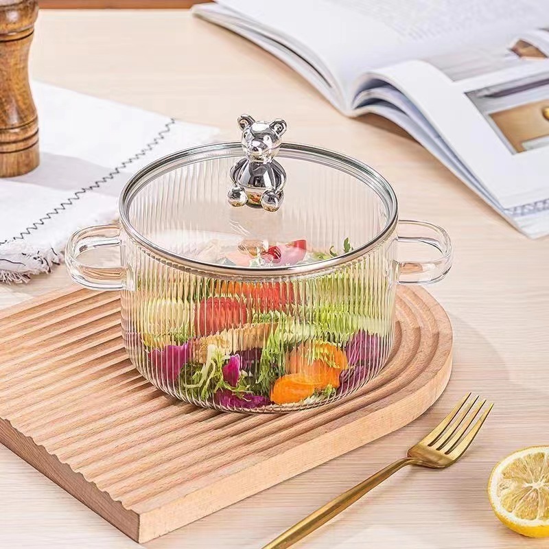 1700ml Transparent Clear Double-ear Kitchen Pots Borosilicate Heat Glass Cooking Pot