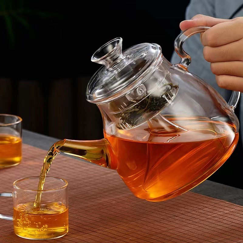 1300ml Glass Filtering Tea Maker Teapot with Candle Heating Warmer and Double Walled Tea Cups Contemporary Teapot Set