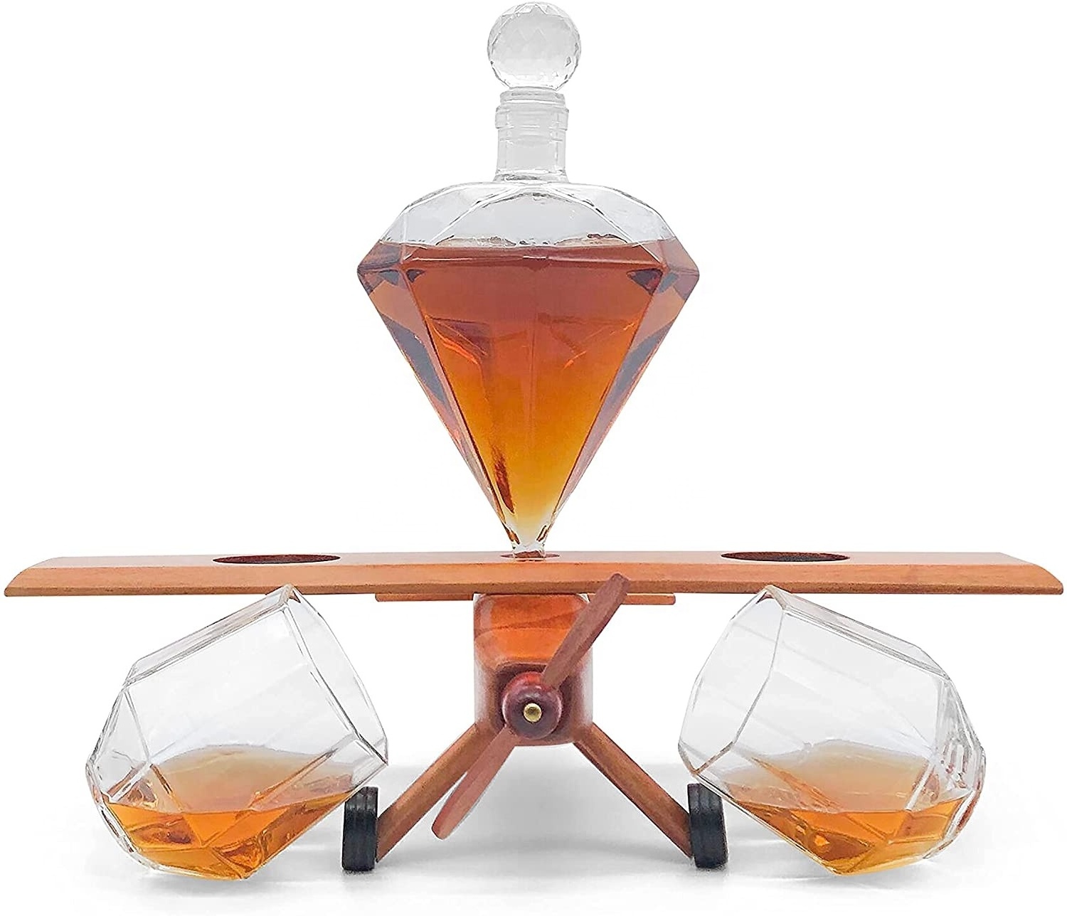 Whiskey Decanter Airplane Globe Set with 2 World Whisky Glasses for Liquor Bourbon Vodka