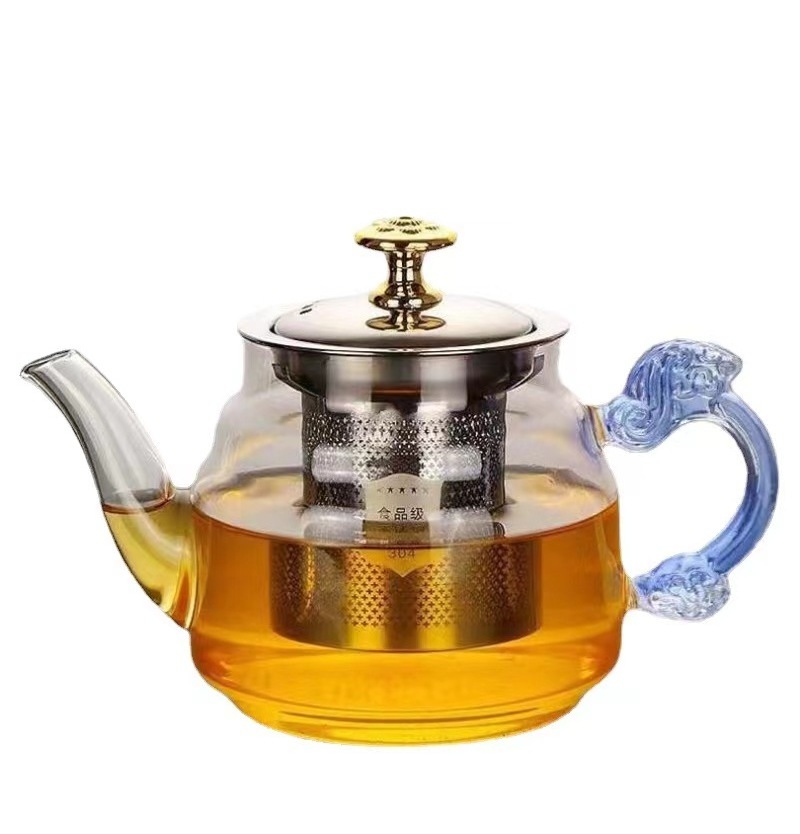 Heat Resistant Borosilicate Clear Glass Teapot With Tea Infuser Warmer  And  Lid