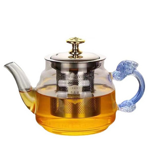 Heat Resistant Borosilicate Clear Glass Teapot With Tea Infuser Warmer  And  Lid