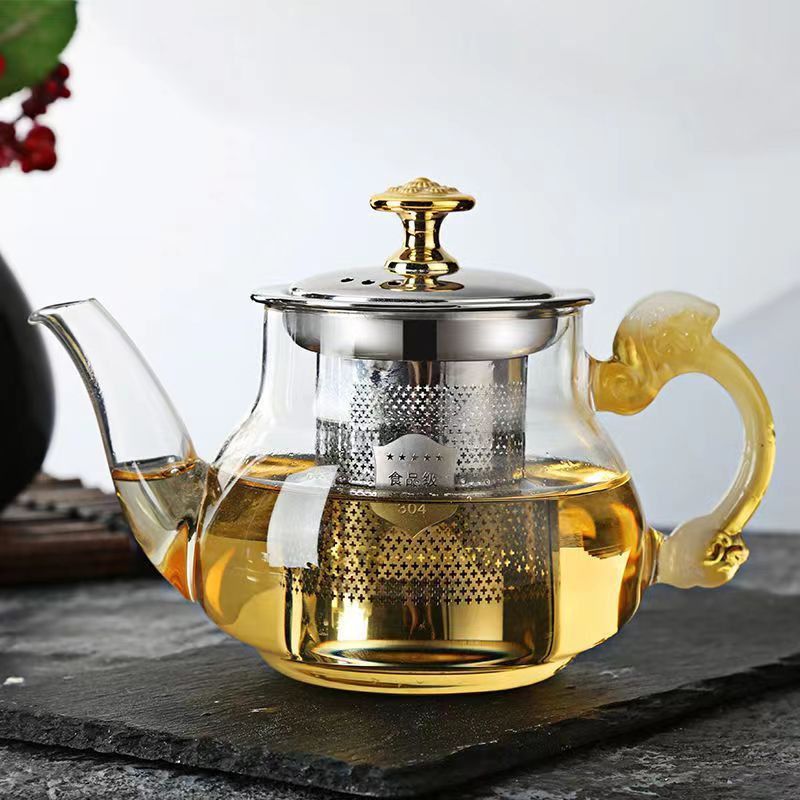 Heat Resistant Borosilicate Clear Glass Teapot With Tea Infuser Warmer  And  Lid