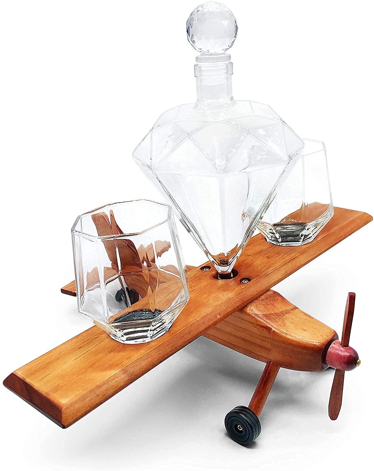 Whiskey Decanter Airplane Globe Set with 2 World Whisky Glasses for Liquor Bourbon Vodka