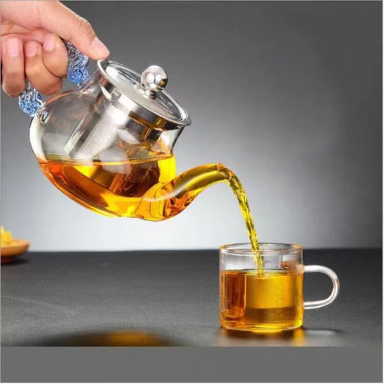 Heat Resistant Borosilicate Clear Glass Teapot With Tea Infuser Warmer  And  Lid