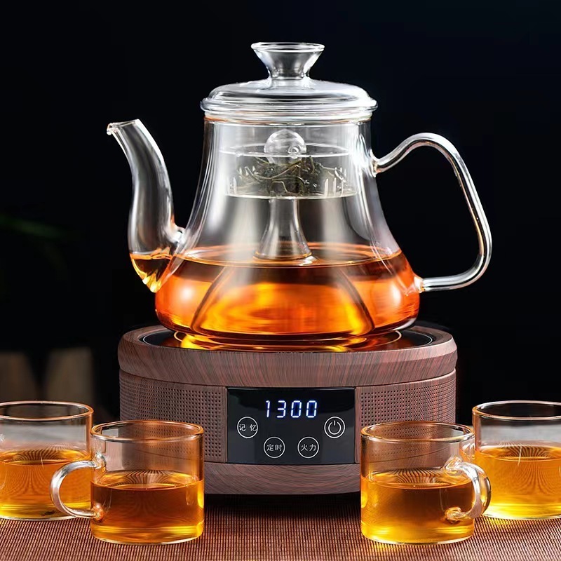 1300ml Glass Filtering Tea Maker Teapot with Candle Heating Warmer and Double Walled Tea Cups Contemporary Teapot Set