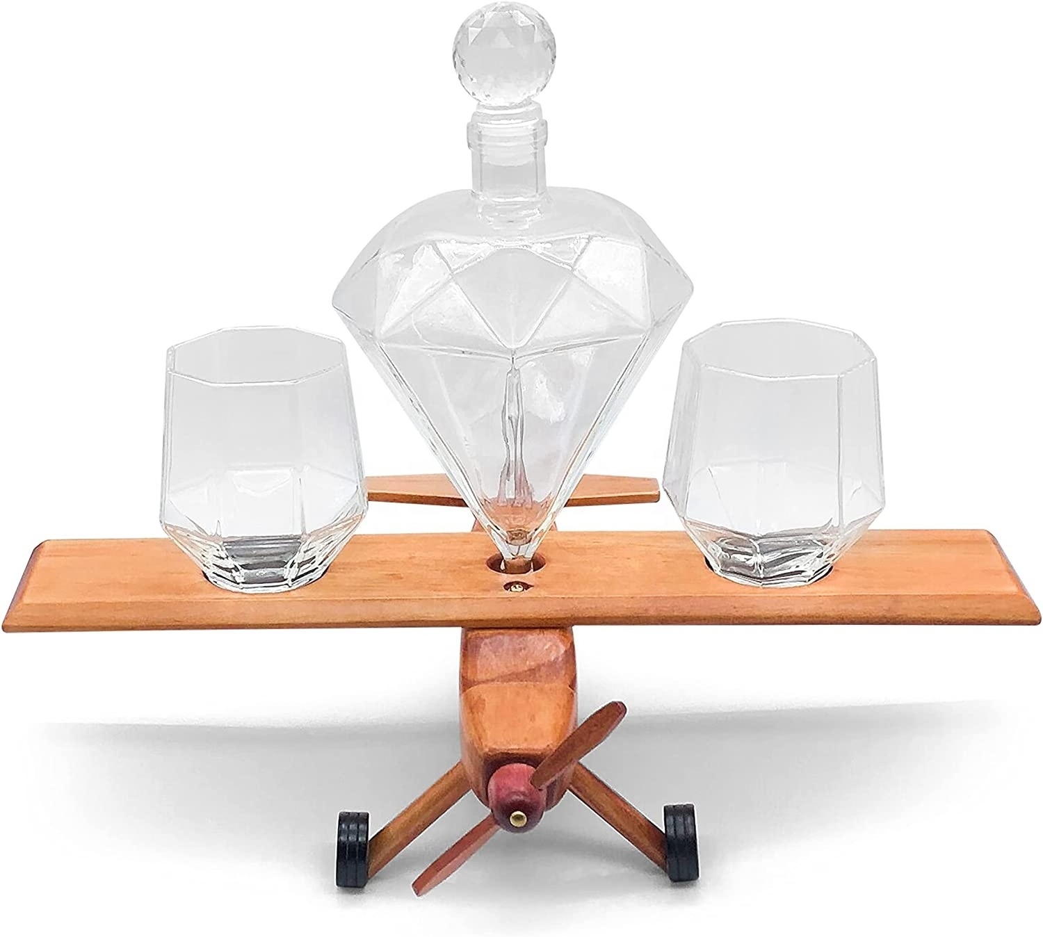 Whiskey Decanter Airplane Globe Set with 2 World Whisky Glasses for Liquor Bourbon Vodka