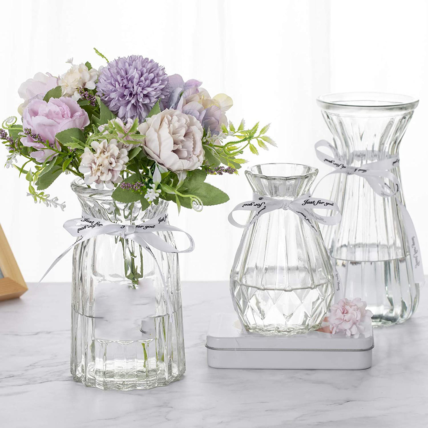 Rustic Small Glass Vase in Various Shapes Mini Vase Wedding Bridal Shower Centerpiece Table Vase