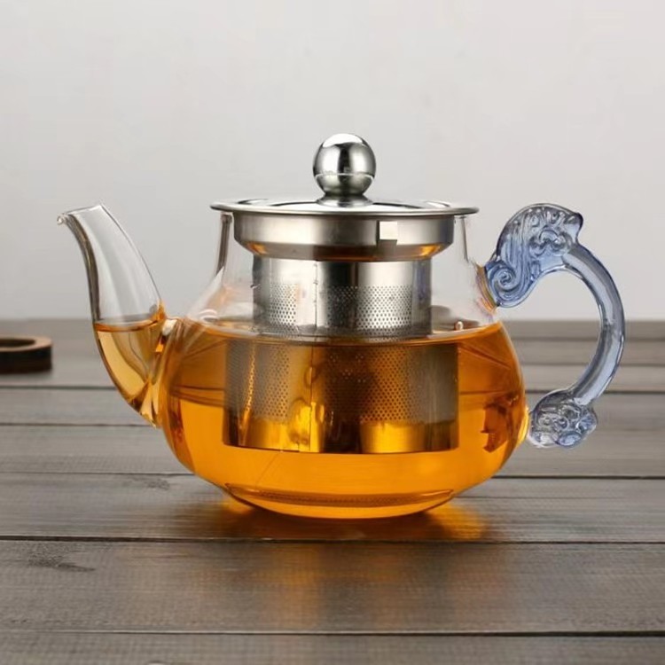 Heat Resistant Borosilicate Clear Glass Teapot With Tea Infuser Warmer  And  Lid