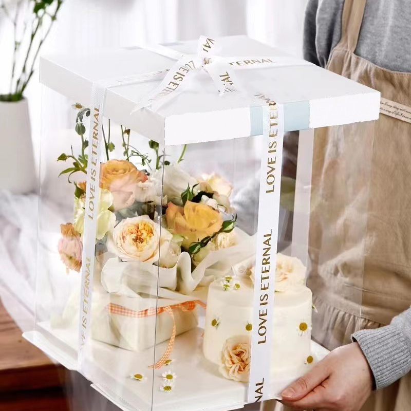 Bakery Cake Box Transparent Clear Tall Wedding Plastic Box Custom Wholesale Luxury Birthday For Pop Guest Customizable Cake Box