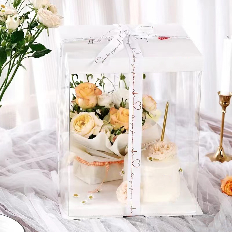 Bakery Cake Box Transparent Clear Tall Wedding Plastic Box Custom Wholesale Luxury Birthday For Pop Guest Customizable Cake Box