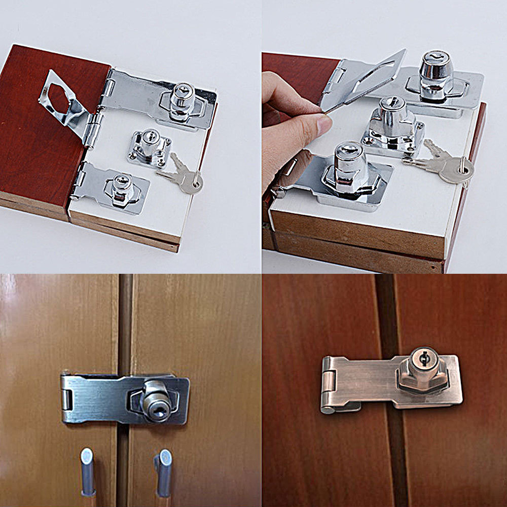 2.5/3/4 inch Punch Free Buckle Row Lock Locking Hasp and Staple with Keys Padlock Hasp Lock Staple  Twist Knob Locking Security