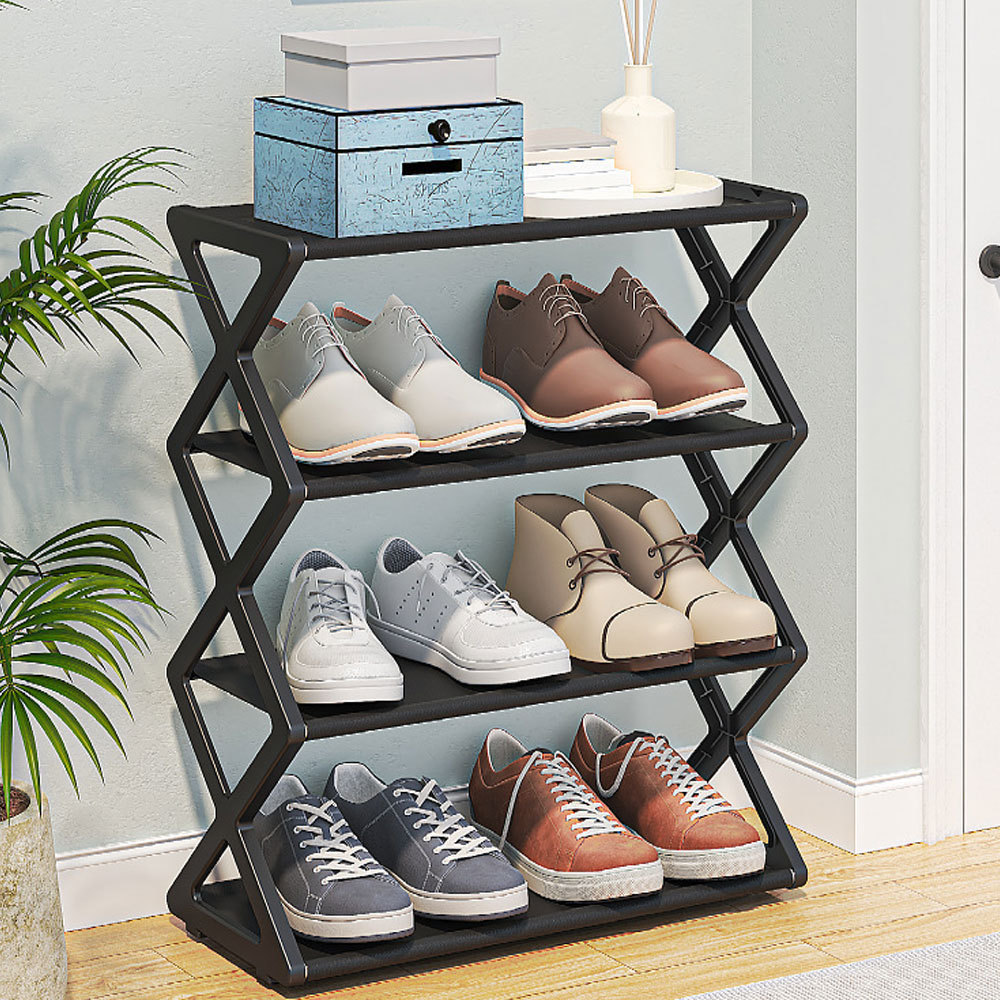 5 Tier Shoe Rack X Shape Shoe Organizer Dust-proof Storage Shelf Galvanized Steel Non-Woven Fabric for Entryway Living Room