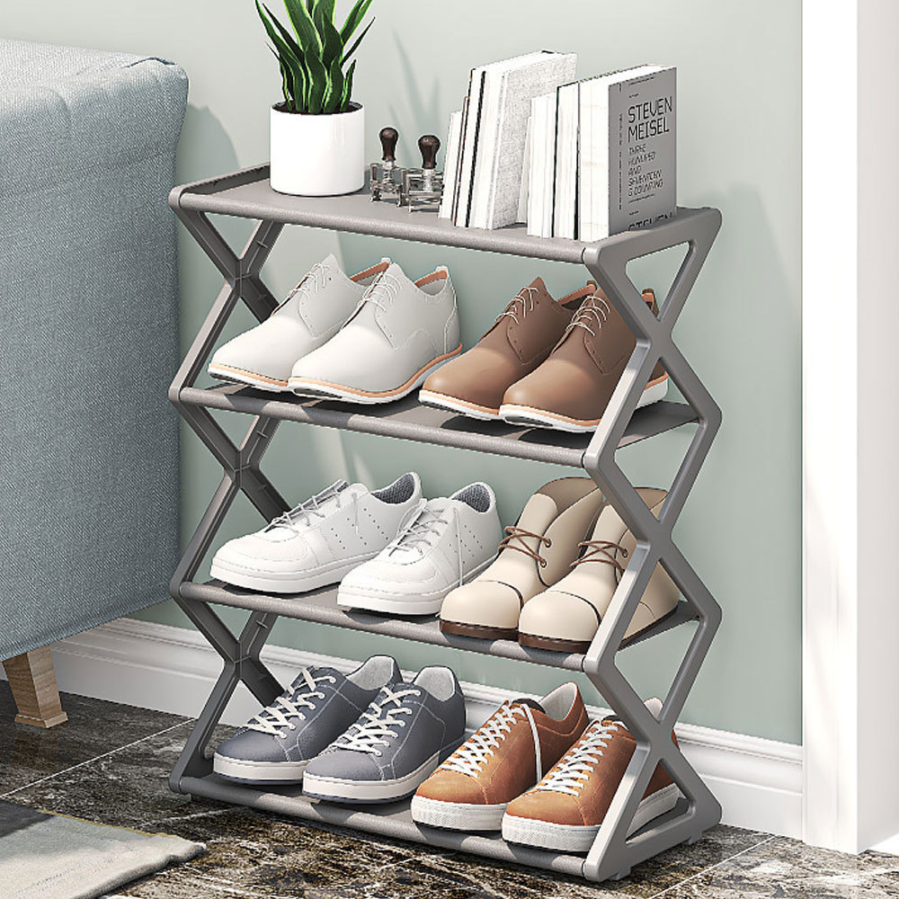 5 Tier Shoe Rack X Shape Shoe Organizer Dust-proof Storage Shelf Galvanized Steel Non-Woven Fabric for Entryway Living Room