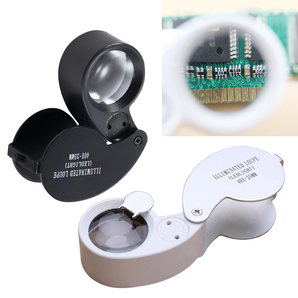 40 X LED Lighted Illuminated Jewelers Eye Loupe Jewelry Magnifier, Jewelers Loupe Glasses for Gems Jewelry Rocks Stamps Coins