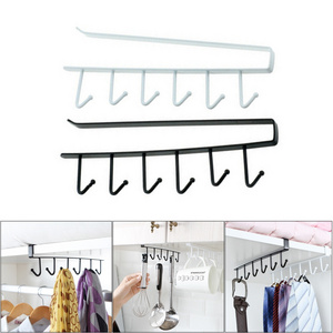 Kitchen Storage Racks Iron Holders 6 Hooks Single Rowl Hanger Cupboard Cup Bowl Hanging Shelf Holder Bathroom Cabinet Organizer