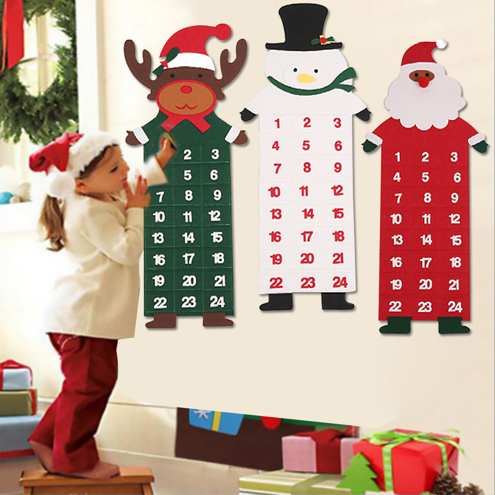 Large Felt Christmas Ornaments Advent Calendar Pockets Santa Reindeer Snowman Countdown Wall Calendar Xmas Decoration Dropship