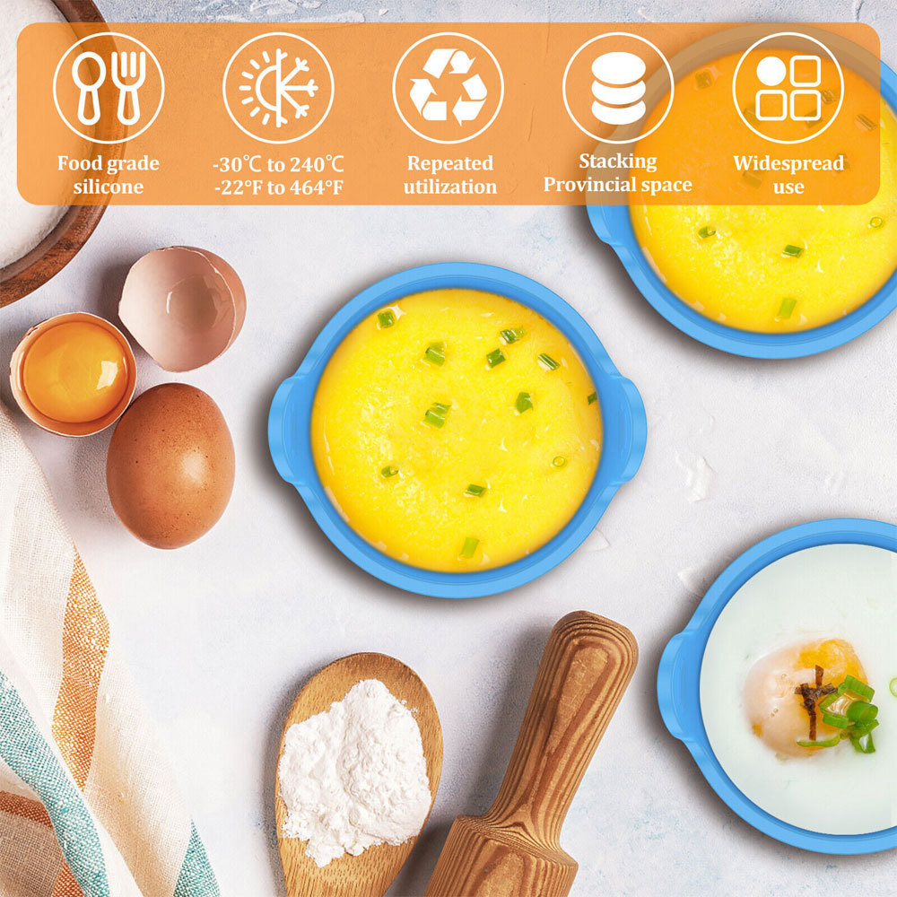 Air Fryer Egg Poacher Food Grade Silicone Egg Poaching Cups Non-Stick Round Silicone Ramekins Reusable Silicone Baking Cups