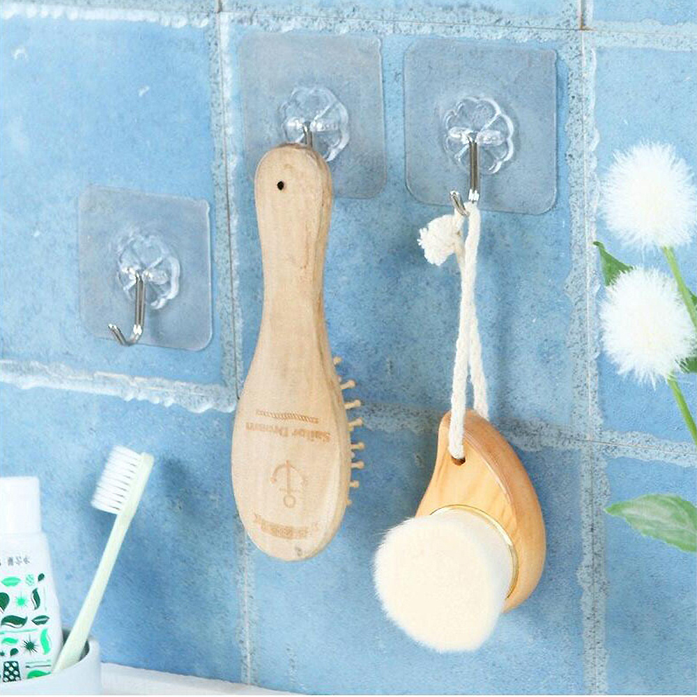 Wall Hooks Transparent Seamless Hooks Waterproof and Oilproof Heavy Duty Self Adhesive Hooks for Kitchens Bathroom Bedroom