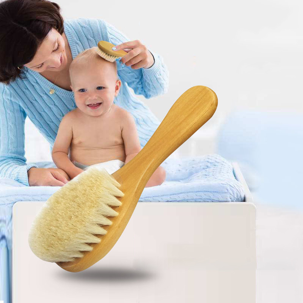 Premium Wooden Baby Hair Brush For Newborns and Toddlers For Infant Shower and Registry Natural Soft Goat Bristles Hairbrush