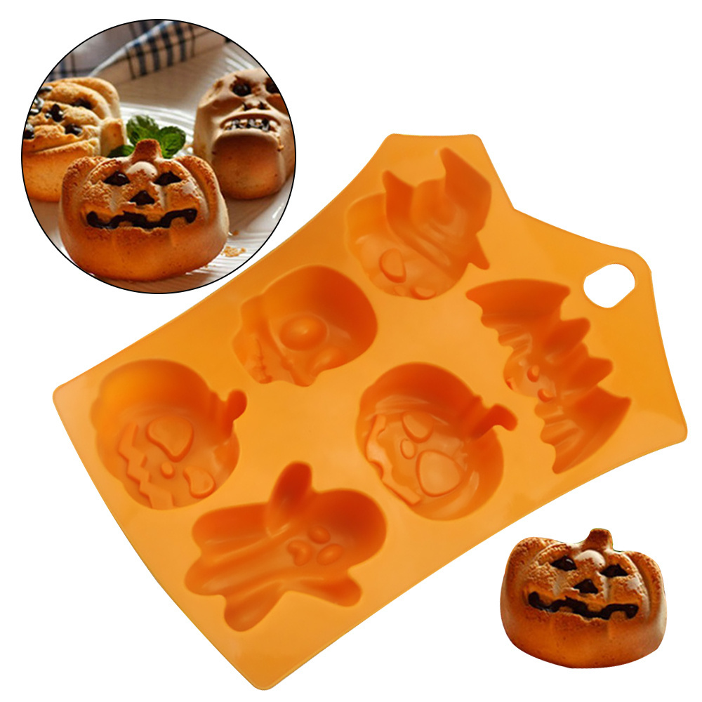 Halloween Cake Cookie Molds DIY Halloween Candy Chocolate Moulds Pumpkin Wizard Hat Ghost Bat Skull Brain Baking Silicone Mold