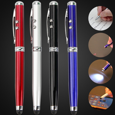 4 in 1 White Torch Red Laser Screen Touch LED Flashlight Writing Metal Ball Pen