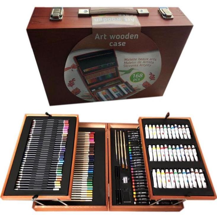 DIY Art Set Kids Art Supplies Wooden Case Kit Painting & Drawing for Teens Boys Girls Gifts Toys