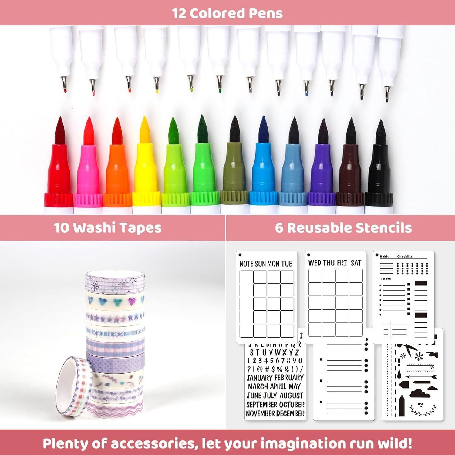 Journal A5 diary diy writing fineliner pen stencil dual tips marker pen stationery set for back to school gift