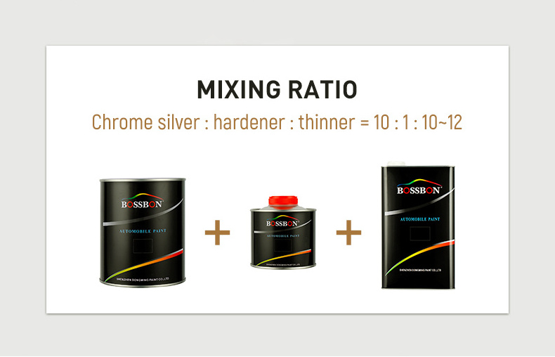 Whole Sale High Gloss BOSSBON Chrome Silver  Metal Effect Repair Refinish Color Car Auto Paint For Repair Car