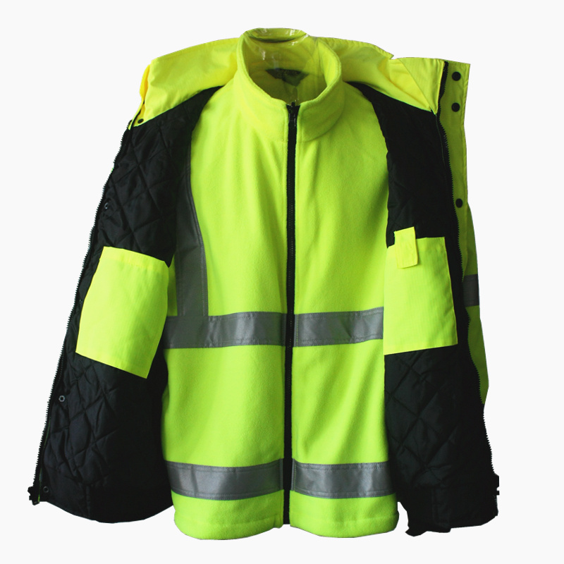 Winter High Visibility jacket China Factory Safety 3 in 1 Waterproof Breathable Reflective work rain jacket with hoodie