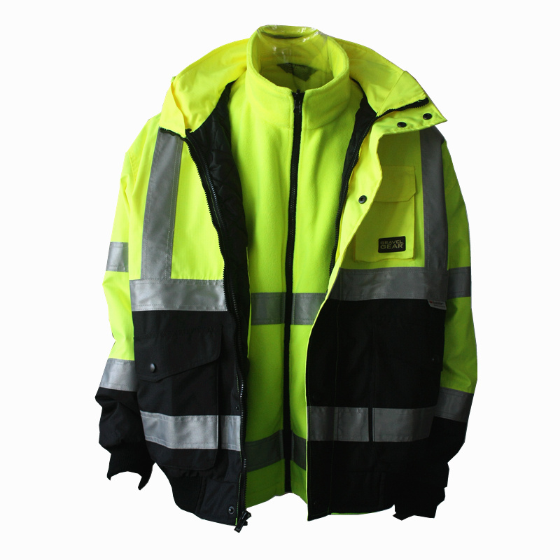 Winter High Visibility jacket China Factory Safety 3 in 1 Waterproof Breathable Reflective work rain jacket with hoodie