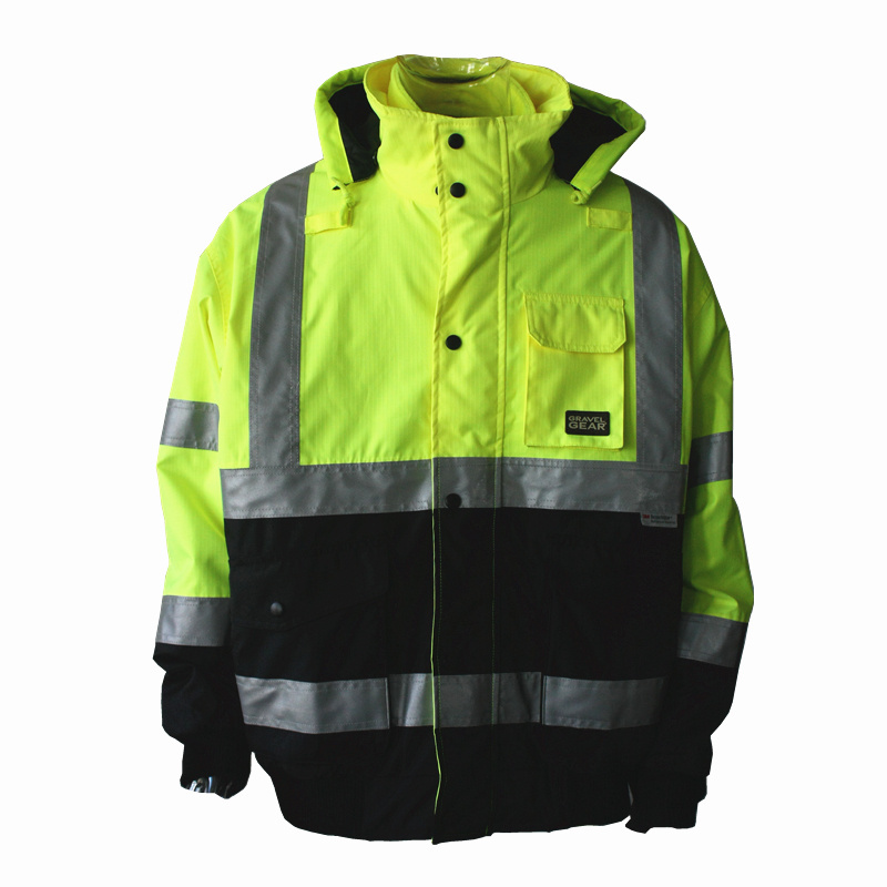 Winter High Visibility jacket China Factory Safety 3 in 1 Waterproof Breathable Reflective work rain jacket with hoodie