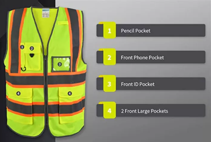 Protective Blue Safety Electrician Tool Full Reflective Green Hi Vis Tactical Vest