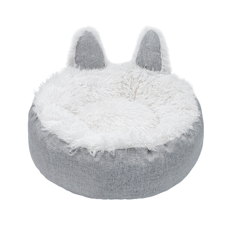 Wholesale Pet Bed Round Cat Beds Soft Long Plush House Cat Ears Shape All Seasons Removable Cushion Cozy Sleeping Dog Basket