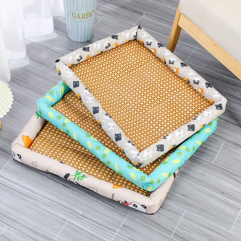 Pet Summer Bed Dog Cat Ice Cooling Breathable Sofa Dog Cat Sleeping Rattan Mat Bed For Small Medium Large Dogs