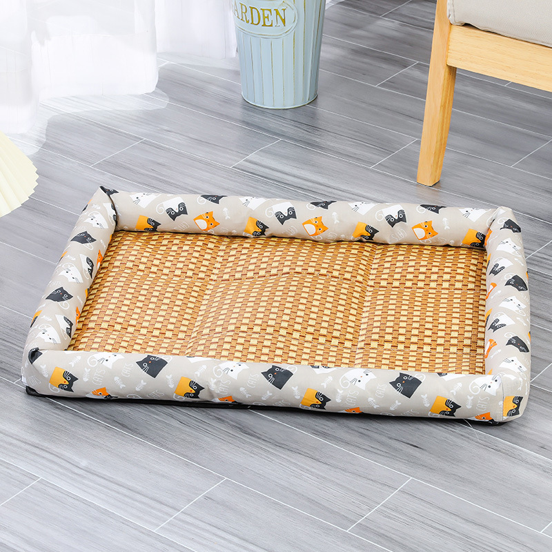 Pet Summer Bed Dog Cat Ice Cooling Breathable Sofa Dog Cat Sleeping Rattan Mat Bed For Small Medium Large Dogs