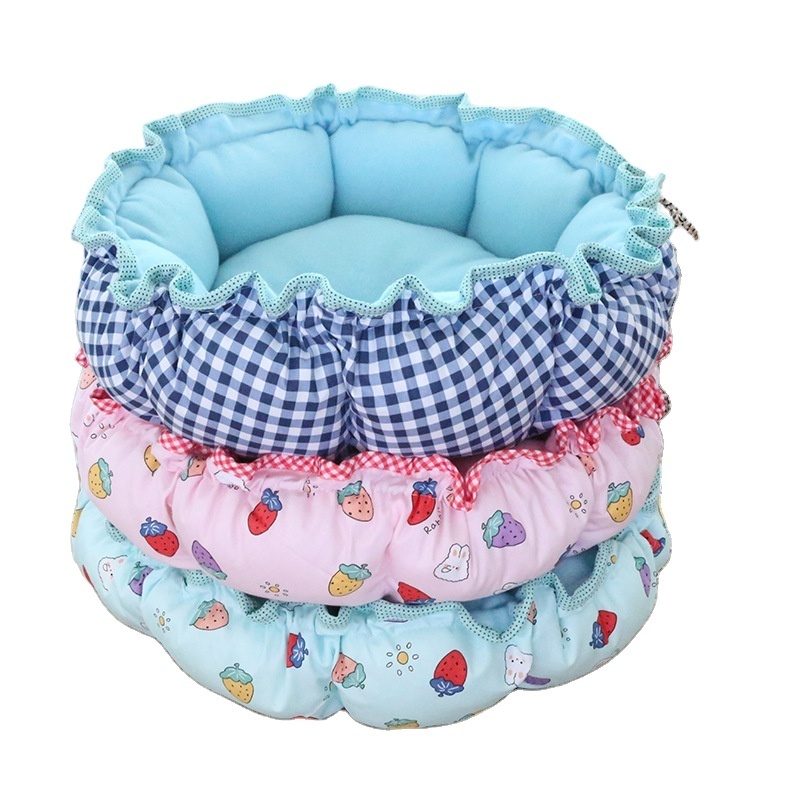 Warm Pet Bed 2 In 1 Round Plush Cat Cushion House With Drawstring Kitten Basket Sleep Bag For Small Dog Cats Puppy Nest Kennel