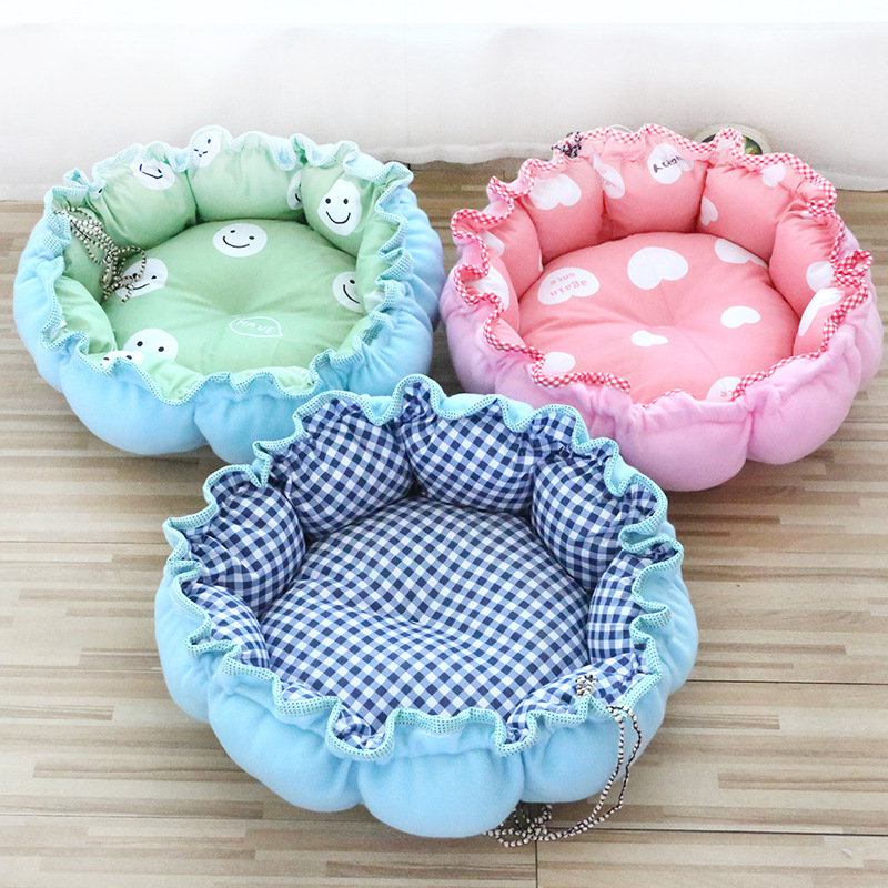 Warm Pet Bed 2 In 1 Round Plush Cat Cushion House With Drawstring Kitten Basket Sleep Bag For Small Dog Cats Puppy Nest Kennel