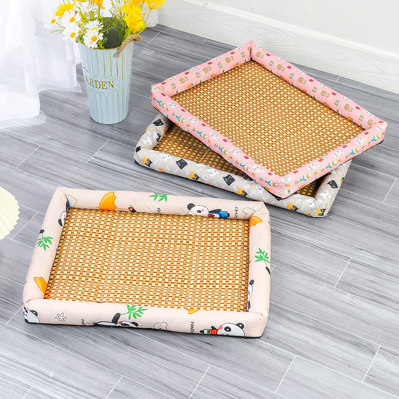 Pet Summer Bed Dog Cat Ice Cooling Breathable Sofa Dog Cat Sleeping Rattan Mat Bed For Small Medium Large Dogs