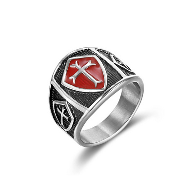 Vintage 316L Stainless Steel Knight Templar Crusader Cross Ring Medieval Signet Retro Finger Ring for Men Fashion Jewelry