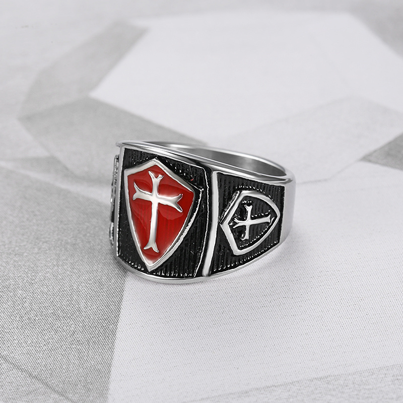 Vintage 316L Stainless Steel Knight Templar Crusader Cross Ring Medieval Signet Retro Finger Ring for Men Fashion Jewelry