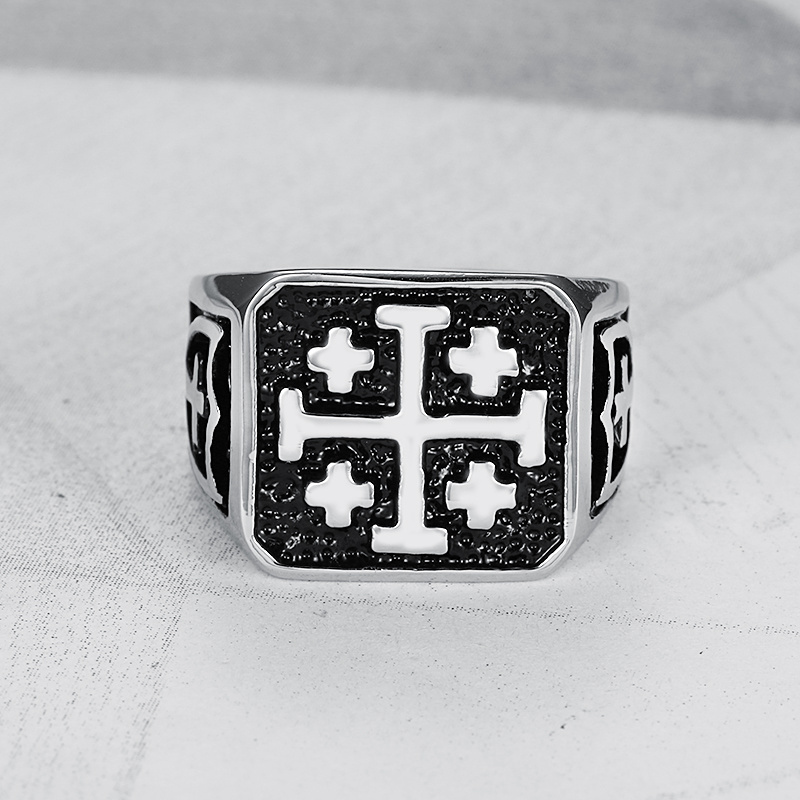 Punk 316L Stainless Steel Jerusalem Cross Ring Jesus Christ Medieval Knight Templar Military Vintage Ring for Male Jewelry