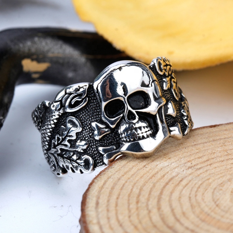 Wholesale S925 Sterling Silver Skull Men Rings Hip Pop Retro Punk Style Masonic Skull Ring for Man