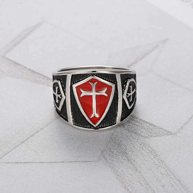 Vintage 316L Stainless Steel Knight Templar Crusader Cross Ring Medieval Signet Retro Finger Ring for Men Fashion Jewelry