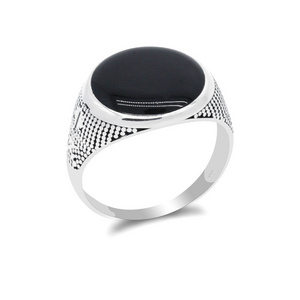 925 Sterling Silver Ring in Black Enamel Vintage Classic Arabic Finger Ring for Men Women Wedding