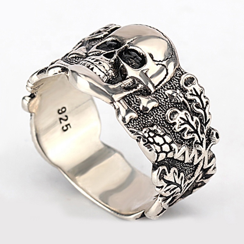 Wholesale S925 Sterling Silver Skull Men Rings Hip Pop Retro Punk Style Masonic Skull Ring for Man