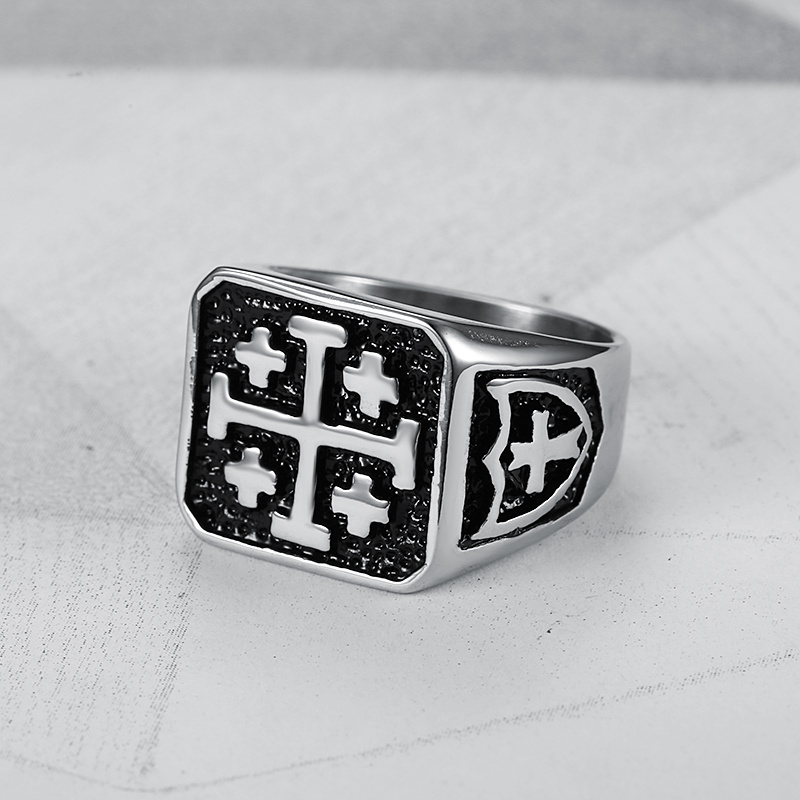 Punk 316L Stainless Steel Jerusalem Cross Ring Jesus Christ Medieval Knight Templar Military Vintage Ring for Male Jewelry